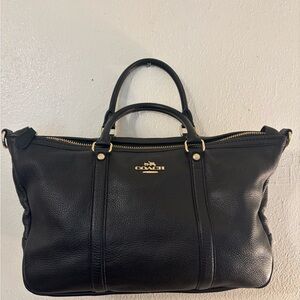 Coach Black Pebbled Leather Tote with Gold Accents